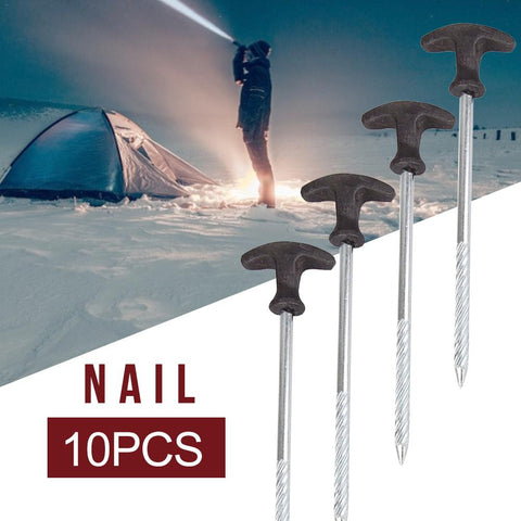 10Pcs Lengthening Tent Nail Anti-rust Travel Thickening For Hard Frozen Soil Iron Tent Pegs Camping Endurable Outdoor Activities